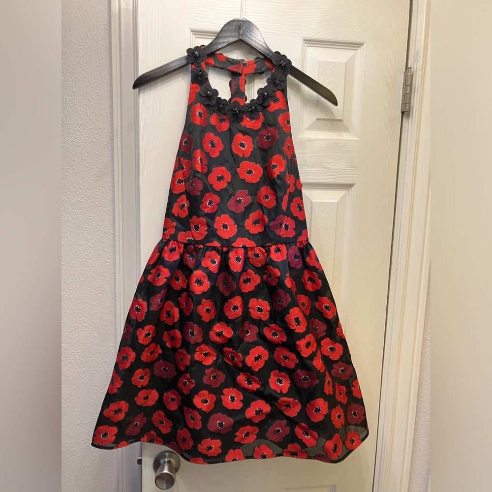 Kate Spade 2017 Fall T-back 3-D Poppy Appliqué Jacquard Dress